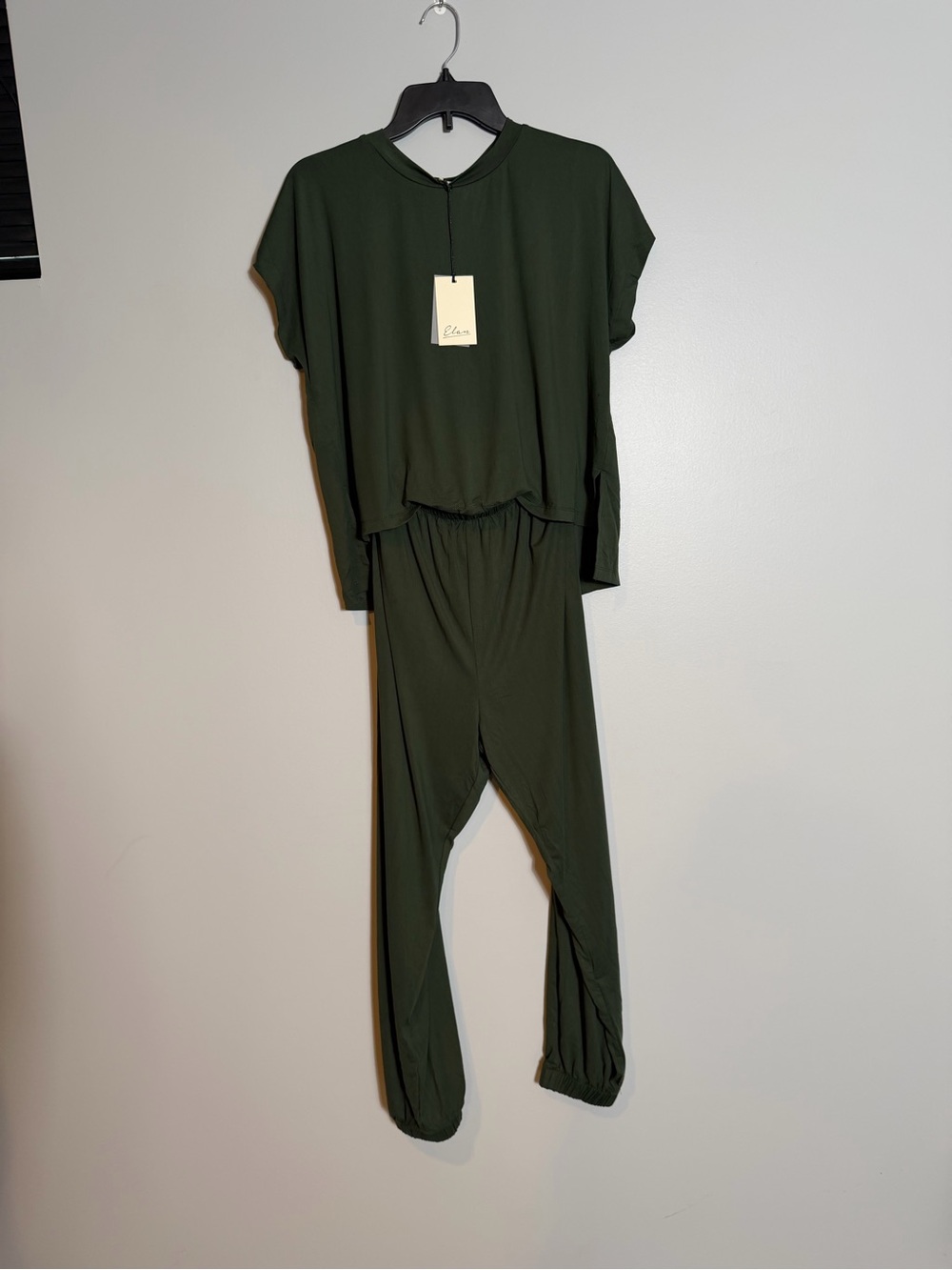 Elan Olive Green Short-Sleeve Jumpsuit